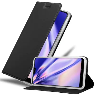 Cadorabo Ohišje, združljivo z Huawei P20 v klasična črna - Zaščitni ovitek z magnetnim zapiranjem, stoječo funkcijo in režo za kartice