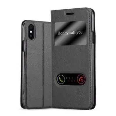 Cadorabo Ohišje, združljivo z Apple iPhone X / XS v črni komet - Zaščitni ovitek z magnetnim zapiranjem, stoječo funkcijo in 2 okencema za gledanje