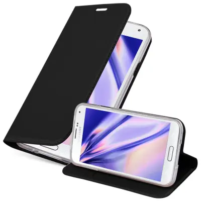Cadorabo Ohišje, združljivo z Samsung Galaxy S5 / S5 NEO v klasična črna - Zaščitni ovitek z magnetnim zapiranjem, stoječo funkcijo in režo za kartice