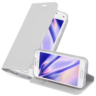 CADORABO Samsung Galaxy S5 MINI/S5 MINI DUOS v klasično srebrno - Zaščitni ovitek z magnetnim zapiranjem, stoječo funkcijo in režo za kartice
