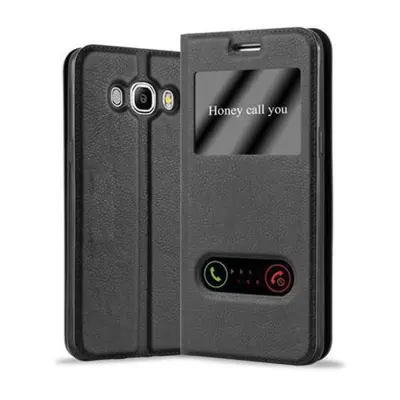 Cadorabo Ohišje, združljivo z Samsung Galaxy J7 2016 v črni komet - Zaščitni ovitek z magnetnim zapiranjem, stoječo funkcijo in 2 okencema za gledanje