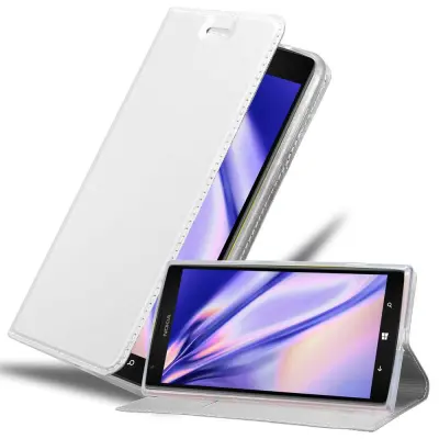Cadorabo Ohišje, združljivo z Nokia Lumia 1520 v klasično srebrno - Zaščitni ovitek z magnetnim zapiranjem, stoječo funkcijo in režo za kartice