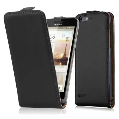 Cadorabo Ohišje, združljivo z Huawei ASCEND P6 MINI v kaviar črna - Zaščitni ovitek v obliki flipa iz gladkega umetnega usnja