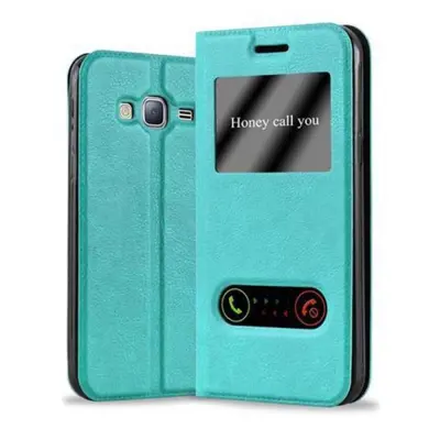 CADORABO Samsung Galaxy J3 2016 v mint turquoise - Zaščitni ovitek z magnetnim zapiranjem, stoječo funkcijo in 2 okencema za gledanje