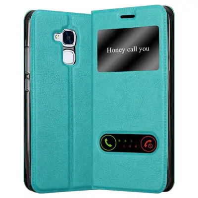 Cadorabo Ohišje, združljivo z Honor 5C v mint turquoise - Zaščitni ovitek z magnetnim zapiranjem, stoječo funkcijo in 2 okencema za gledanje