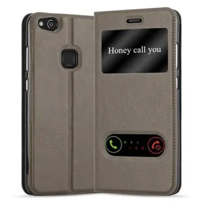 Cadorabo Ohišje, združljivo z Huawei P10 LITE v kamnito rjava - Zaščitni ovitek z magnetnim zapiranjem, stoječo funkcijo in 2 okencema za gledanje