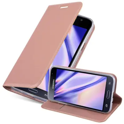 CADORABO Samsung Galaxy J3 2016 v klasična rožnata zlata - Zaščitni ovitek z magnetnim zapiranjem, stoječo funkcijo in režo za kartice