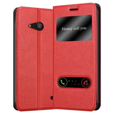 Cadorabo Ohišje, združljivo z Nokia Lumia 550 v žafranovo rdeča - Zaščitni ovitek z magnetnim zapiranjem, stoječo funkcijo in 2 okencema za gledanje