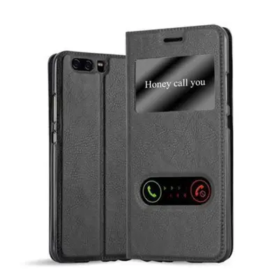 Cadorabo Ohišje, združljivo z Huawei P10 v črni komet - Zaščitni ovitek z magnetnim zapiranjem, stoječo funkcijo in 2 okencema za gledanje