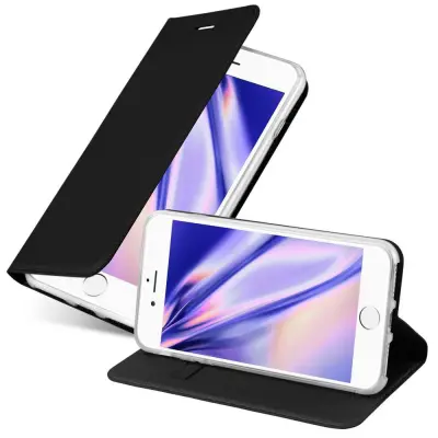 CADORABO Apple iPhone 7/7S/8/SE 2020 v klasična črna - Zaščitni ovitek z magnetnim zapiranjem, stoječo funkcijo in režo za kartice