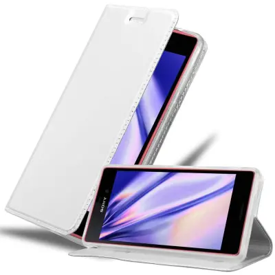 Cadorabo Ohišje, združljivo z Sony Xperia M4 AQUA v klasično srebrno - Zaščitni ovitek z magnetnim zapiranjem, stoječo funkcijo in režo za kartice