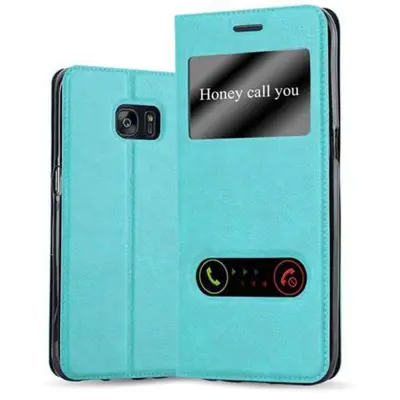 CADORABO Samsung Galaxy S7 EDGE v mint turquoise - Zaščitni ovitek z magnetnim zapiranjem, stoječo funkcijo in 2 okencema za gledanje