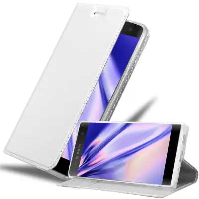 Cadorabo Ohišje, združljivo z Sony Xperia XA2 v klasično srebrno - Zaščitni ovitek z magnetnim zapiranjem, stoječo funkcijo in režo za kartice