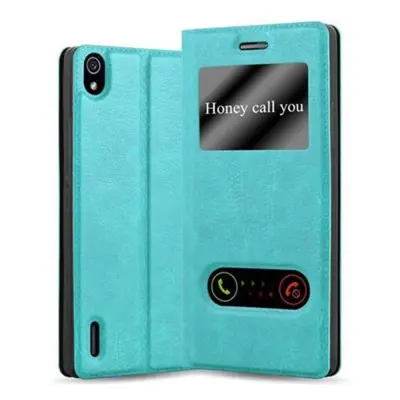 Cadorabo Ohišje, združljivo z Huawei ASCEND P7 v mint turquoise - Zaščitni ovitek z magnetnim zapiranjem, stoječo funkcijo in 2 okencema za gledanje