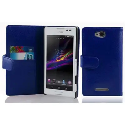 Cadorabo Ohišje, združljivo z Sony Xperia C v mornarsko modra - Zaščitni ovitek iz teksturiranega umetnega usnja in žep za kartice