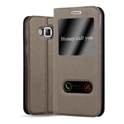 CADORABO Samsung Galaxy J5 2015 v kamnito rjava - Zaščitni ovitek z magnetnim zapiranjem, stoječo funkcijo in 2 okencema za gledanje