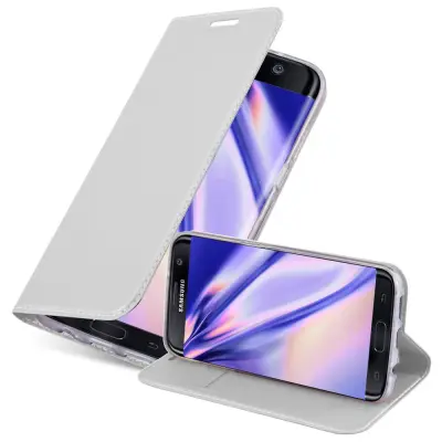 Cadorabo Ohišje, združljivo z Samsung Galaxy S7 EDGE v klasično srebrno - Zaščitni ovitek z magnetnim zapiranjem, stoječo funkcijo in režo za kartice