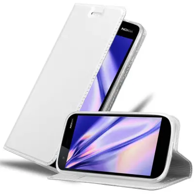 Cadorabo Ohišje, združljivo z Nokia 1 2018 v klasično srebrno - Zaščitni ovitek z magnetnim zapiranjem, stoječo funkcijo in režo za kartice