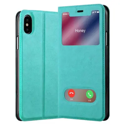 CADORABO Apple iPhone XS MAX v mint turquoise - Zaščitni ovitek z magnetnim zapiranjem, stoječo funkcijo in 2 okencema za gledanje