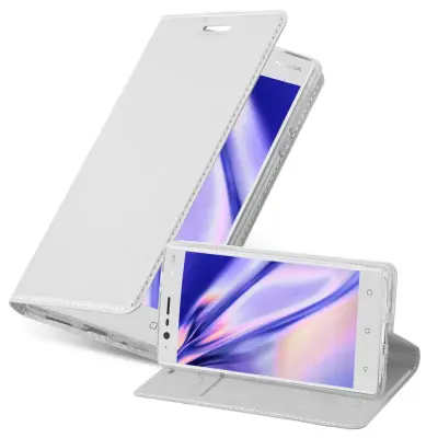 Cadorabo Ohišje, združljivo z Nokia 3 2017 v klasično srebrno - Zaščitni ovitek z magnetnim zapiranjem, stoječo funkcijo in režo za kartice