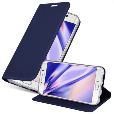 CADORABO Samsung Galaxy S6 EDGE v klasična temno modra - Zaščitni ovitek z magnetnim zapiranjem, stoječo funkcijo in režo za kartice