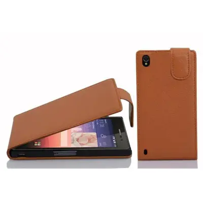 Cadorabo Ohišje, združljivo z Huawei ASCEND P7 v sedlo rjave barve - Zaščitni ovitek v obliki flipa iz teksturiranega umetnega usnja