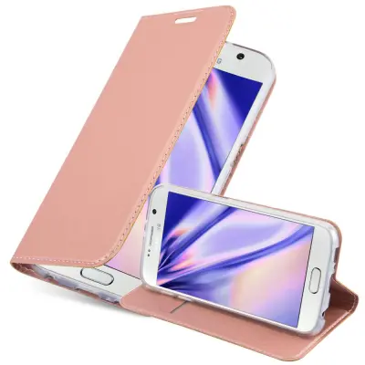 Cadorabo Ohišje, združljivo z Samsung Galaxy S6 v klasična rožnata zlata - Zaščitni ovitek z magnetnim zapiranjem, stoječo funkcijo in režo za kartice