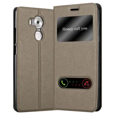 Cadorabo Ohišje, združljivo z Huawei MATE 8 v kamnito rjava - Zaščitni ovitek z magnetnim zapiranjem, stoječo funkcijo in 2 okencema za gledanje