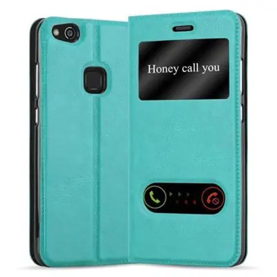 Cadorabo Ohišje, združljivo z Huawei P10 LITE v mint turquoise - Zaščitni ovitek z magnetnim zapiranjem, stoječo funkcijo in 2 okencema za gledanje