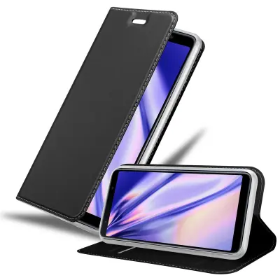 Cadorabo Ohišje, združljivo z Samsung Galaxy A7 2018 v klasična črna - Zaščitni ovitek z magnetnim zapiranjem, stoječo funkcijo in režo za kartice