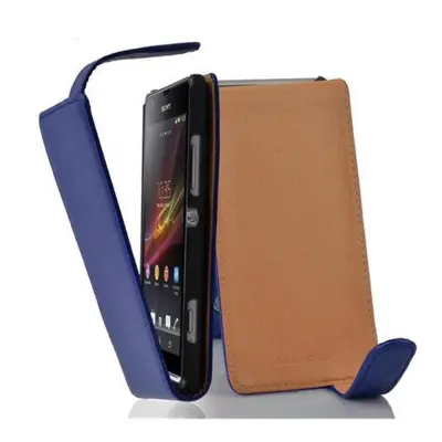 Cadorabo Ohišje, združljivo z Sony Xperia SP v mornarsko modra - Zaščitni ovitek v obliki flipa iz teksturiranega umetnega usnja