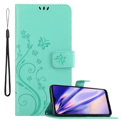 CADORABO Samsung Galaxy A21 v klasično srebrno - ovitek v cvetličnem dizajnu z magnetnim zapiranjem, stoječo funkcijo in režami za kartice