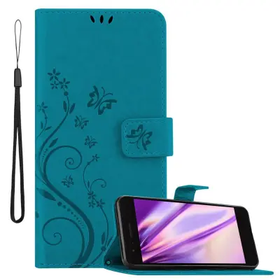 CADORABO LG K8 2018/K9 2018 v klasična rožnata zlata - ovitek v cvetličnem dizajnu z magnetnim zapiranjem, stoječo funkcijo in režami za kartice
