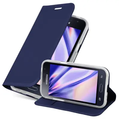 CADORABO Samsung Galaxy J1 2016 v klasična temno modra - Zaščitni ovitek z magnetnim zapiranjem, stoječo funkcijo in režo za kartice