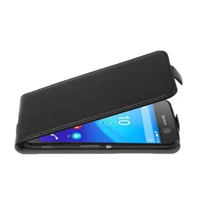 Cadorabo Ohišje, združljivo z Sony Xperia M5 v oksidna črna - Zaščitni ovitek v obliki flipa iz teksturiranega umetnega usnja