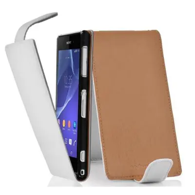 Cadorabo Ohišje, združljivo z Sony Xperia Z2 v snežno bela - Zaščitni ovitek v obliki flipa iz teksturiranega umetnega usnja