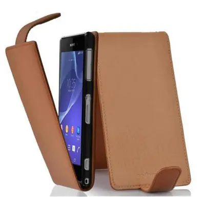 Cadorabo Ohišje, združljivo z Sony Xperia Z2 v sedlo rjave barve - Zaščitni ovitek v obliki flipa iz teksturiranega umetnega usnja