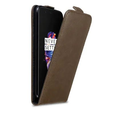 Cadorabo Ohišje, združljivo z OnePlus 5 v kava rjava - Zaščitni ovitek v obliki flipa z magnetnim zapiranjem
