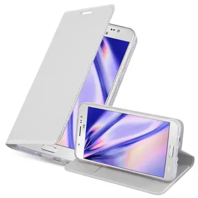 Cadorabo Ohišje, združljivo z Samsung Galaxy J5 2016 v klasično srebrno - Zaščitni ovitek z magnetnim zapiranjem, stoječo funkcijo in režo za kartice