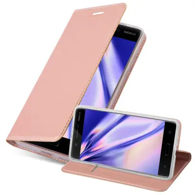 Cadorabo Ohišje, združljivo z Nokia 5 2017 v klasična rožnata zlata - Zaščitni ovitek z magnetnim zapiranjem, stoječo funkcijo in režo za kartice