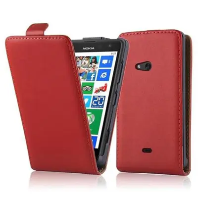 Cadorabo Ohišje, združljivo z Nokia Lumia 625 v čili rdeča - Zaščitni ovitek v obliki flipa iz gladkega umetnega usnja