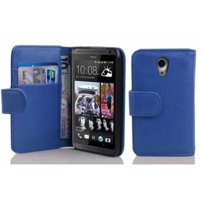 Cadorabo Ohišje, združljivo z HTC Desire 700 v mornarsko modra - Zaščitni ovitek iz teksturiranega umetnega usnja in žep za kartice