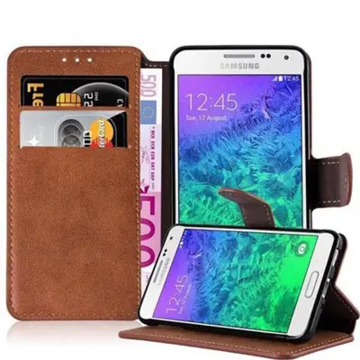 Cadorabo Ohišje, združljivo z Samsung Galaxy ALPHA v mat rjava - Zaščitni ovitek s funkcijo stojala in režo za kartice v retro dizajnu