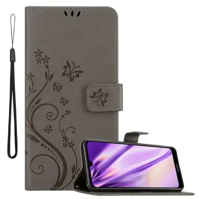 CADORABO Huawei Y6 2019 v klasična črna - ovitek v cvetličnem dizajnu z magnetnim zapiranjem, stoječo funkcijo in režami za kartice