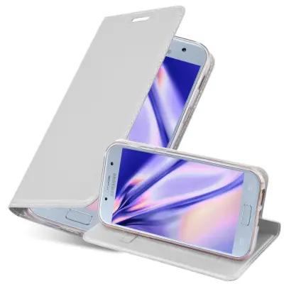Cadorabo Ohišje, združljivo z Samsung Galaxy A5 2017 v klasično srebrno - Zaščitni ovitek z magnetnim zapiranjem, stoječo funkcijo in režo za kartice