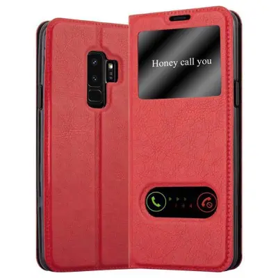 CADORABO Samsung Galaxy S9 PLUS v žafranovo rdeča - Zaščitni ovitek z magnetnim zapiranjem, stoječo funkcijo in 2 okencema za gledanje