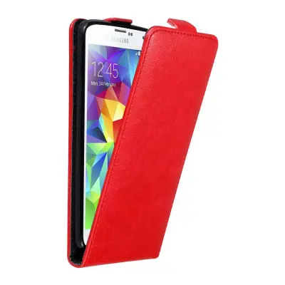 Cadorabo Ohišje, združljivo z Samsung Galaxy S5 MINI / S5 MINI DUOS v rdeče jabolko - Zaščitni ovitek v obliki flipa z magnetnim zapiranjem