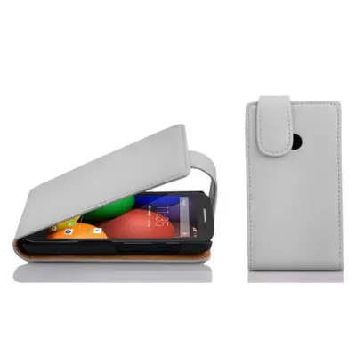 Cadorabo Ohišje, združljivo z Motorola MOTO E v snežno bela - Zaščitni ovitek v obliki flipa iz teksturiranega umetnega usnja