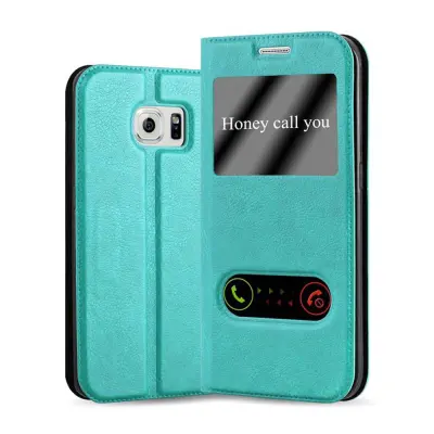 CADORABO Samsung Galaxy S6 EDGE PLUS v mint turquoise - Zaščitni ovitek z magnetnim zapiranjem, stoječo funkcijo in 2 okencema za gledanje