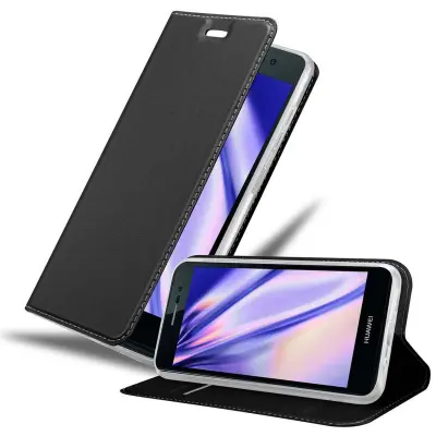 Cadorabo Ohišje, združljivo z Huawei ASCEND P7 v klasična črna - Zaščitni ovitek z magnetnim zapiranjem, stoječo funkcijo in režo za kartice